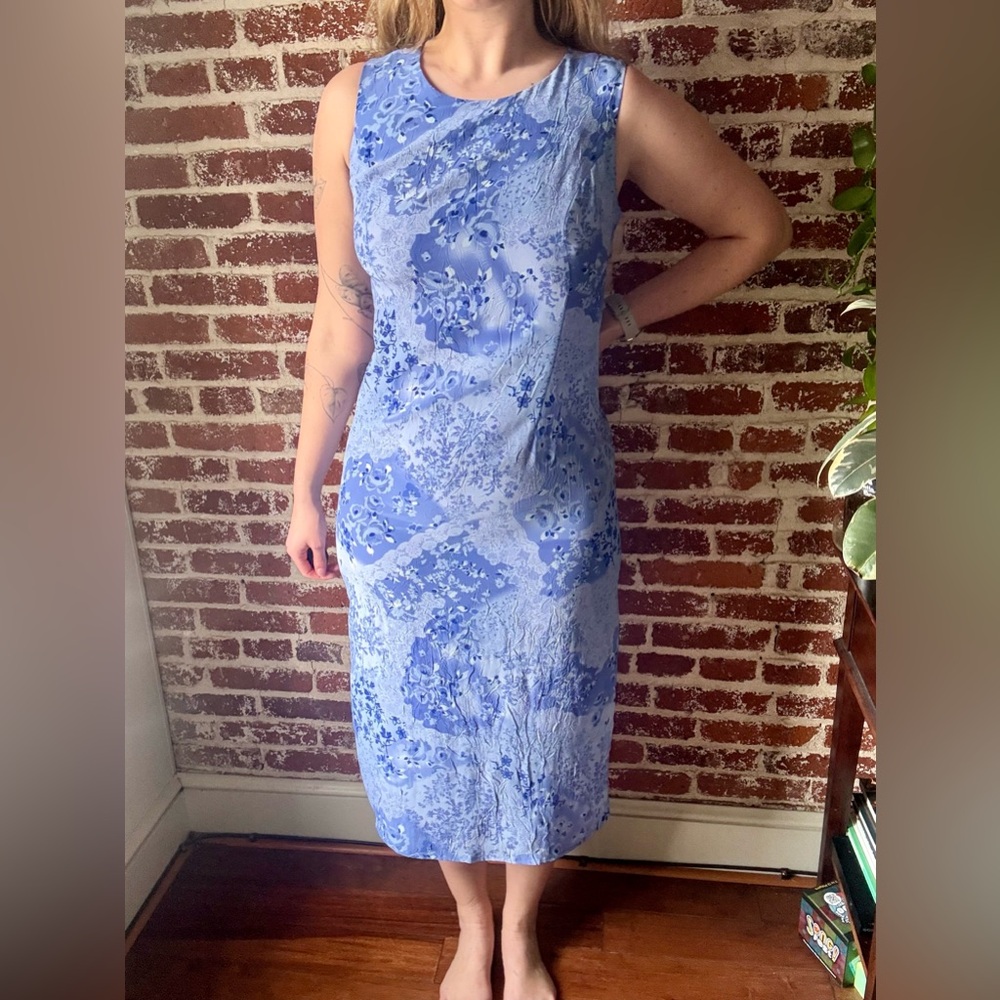 Y2K Dressbarn Blue Floral Midi Dress - Picture 3 of 10